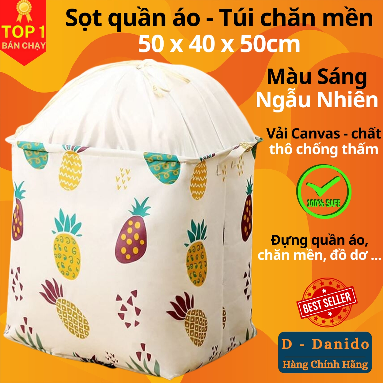 Túi Bạt Đựng Quần Áo, Chăn Mền, Túi Chăn 100L Chống Thấm Nước - Sọt Đựng Đồ Gấp Gọn Cỡ Đại 50x40x50cm - Hàng Chính Hãng