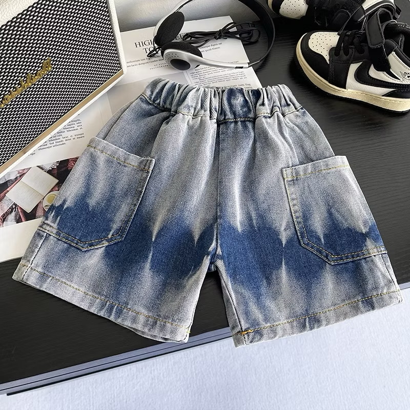 Set Áo Thun Tay Ngắn Sọc In Chữ Quần Đùi Denim 1-5 Tuổi Dành Cho Bé Trai