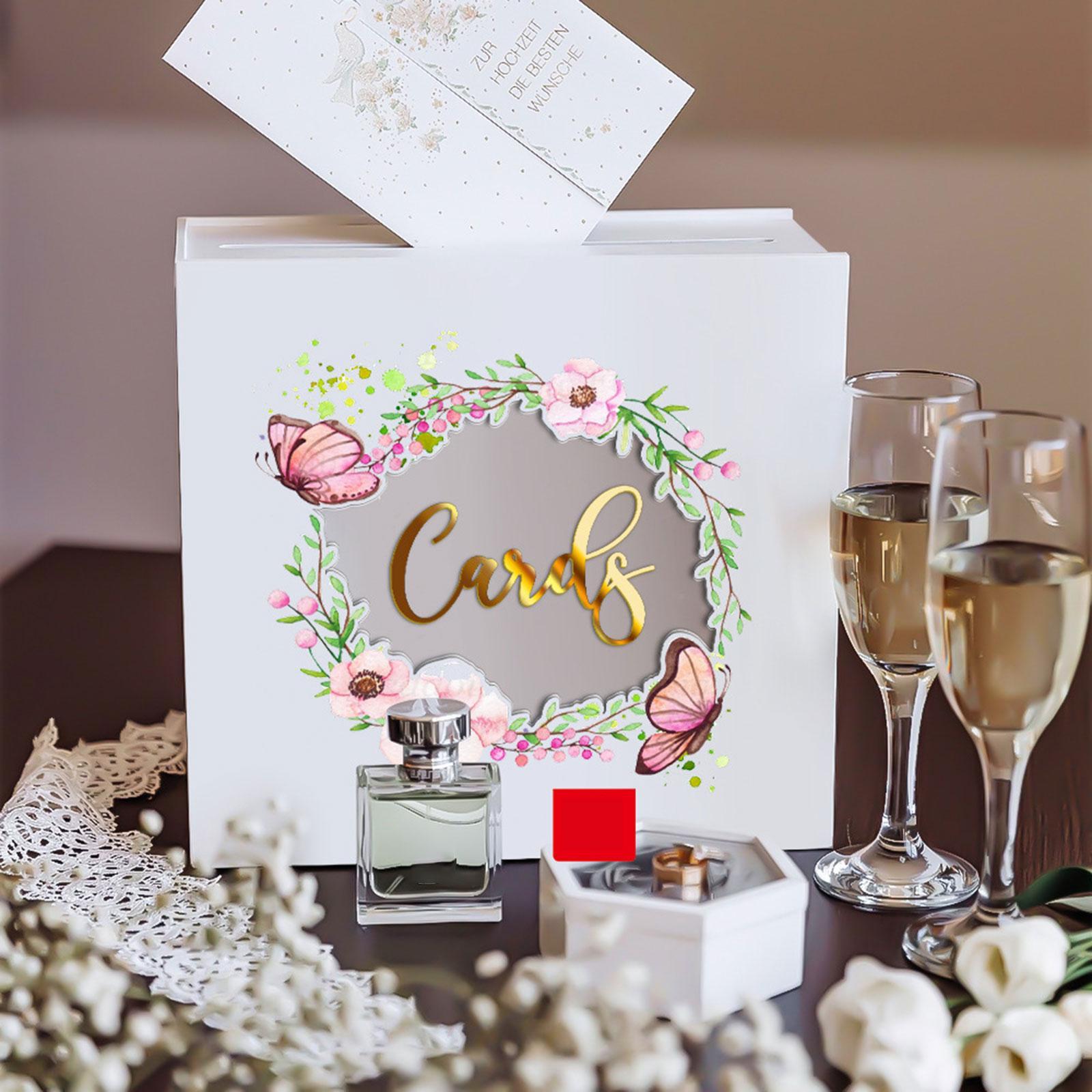 Wedding Acrylic Card Box with Slot Wishing Box Flower Printing Elegant Accessories Versatile Gift Card Box 5x9.8x9.8inch for Graduation