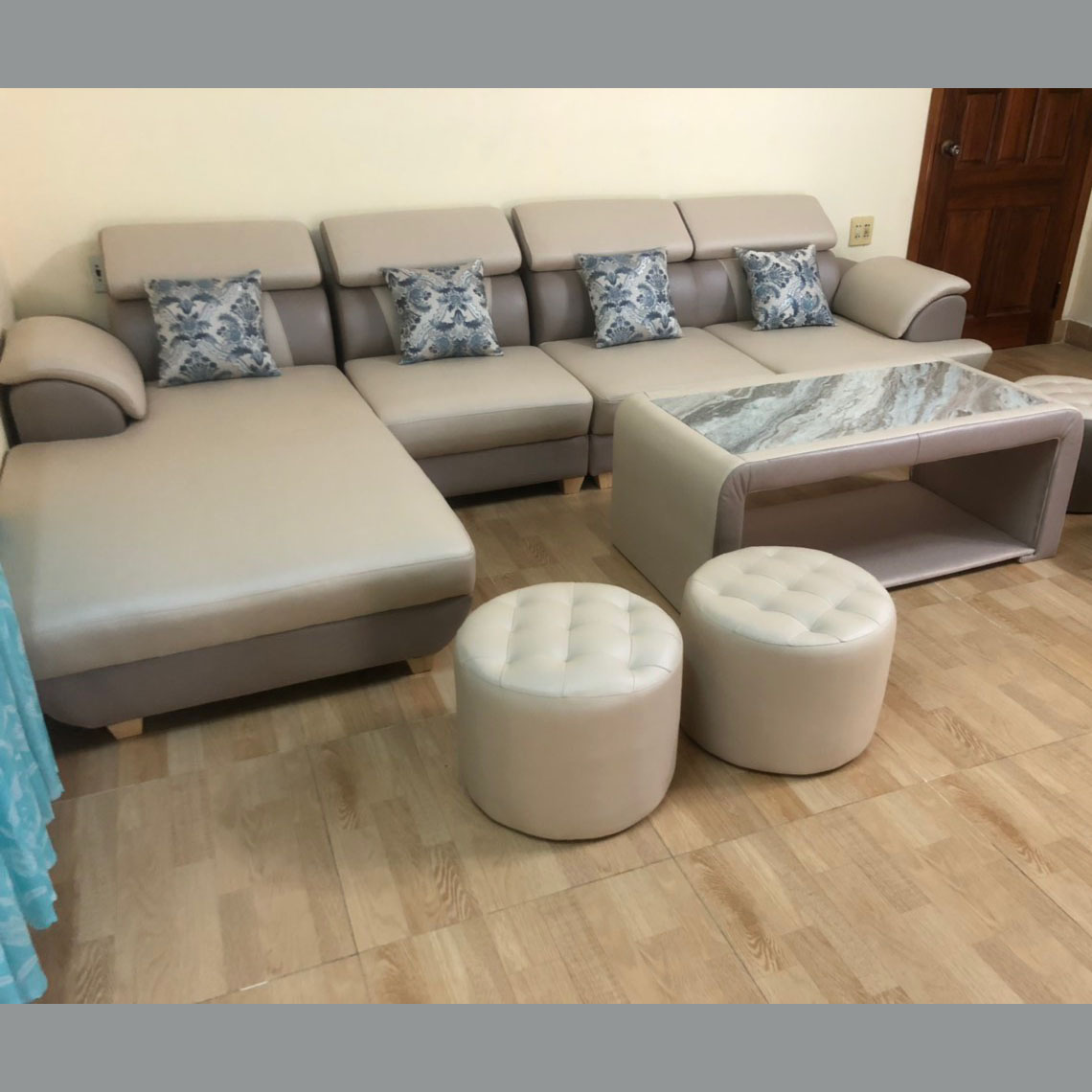 Bộ bàn ghế sofa da phòng khách góc chữ L giá rẻ