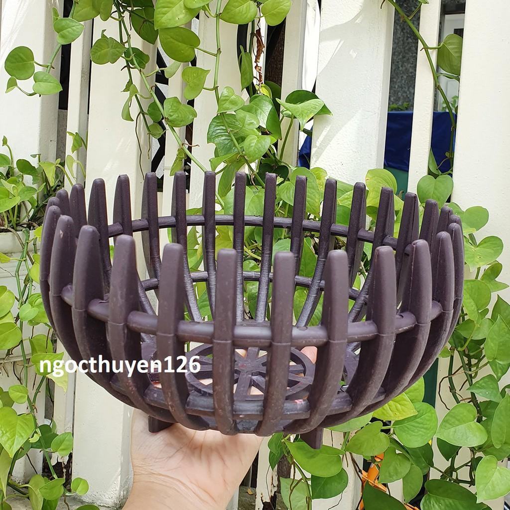 Bộ 04 chậu trồng lan bầu nhựa dày giả gỗ màu nâu 26x13cm