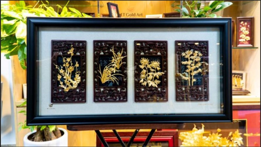 Tranh tứ quý dát vàng 24k MT Gold Art- Hàng chính hãng, trang trí nhà cửa, quà tặng dành cho sếp, đối tác, khách hàng, sự kiện.