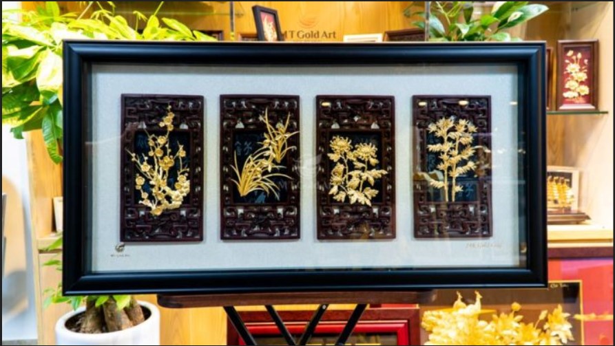 Tranh tứ quý dát vàng 24k (46x89m) MT Gold Art- Hàng chính hãng, trang trí nhà cửa, quà tặng dành cho sếp, đối tác, khách hàng, sự kiện. 