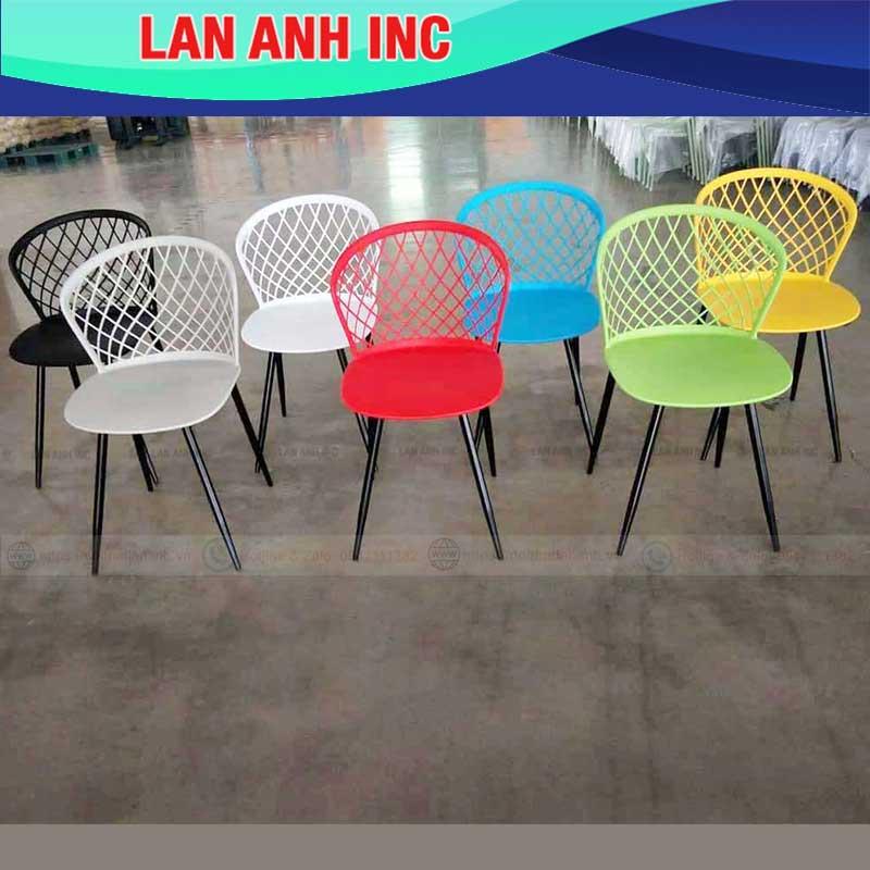 Ghế nhựa cafe văn phòng bàn ăn chân sắt tựa lưng cao đẹp hiện đại LAGE2013