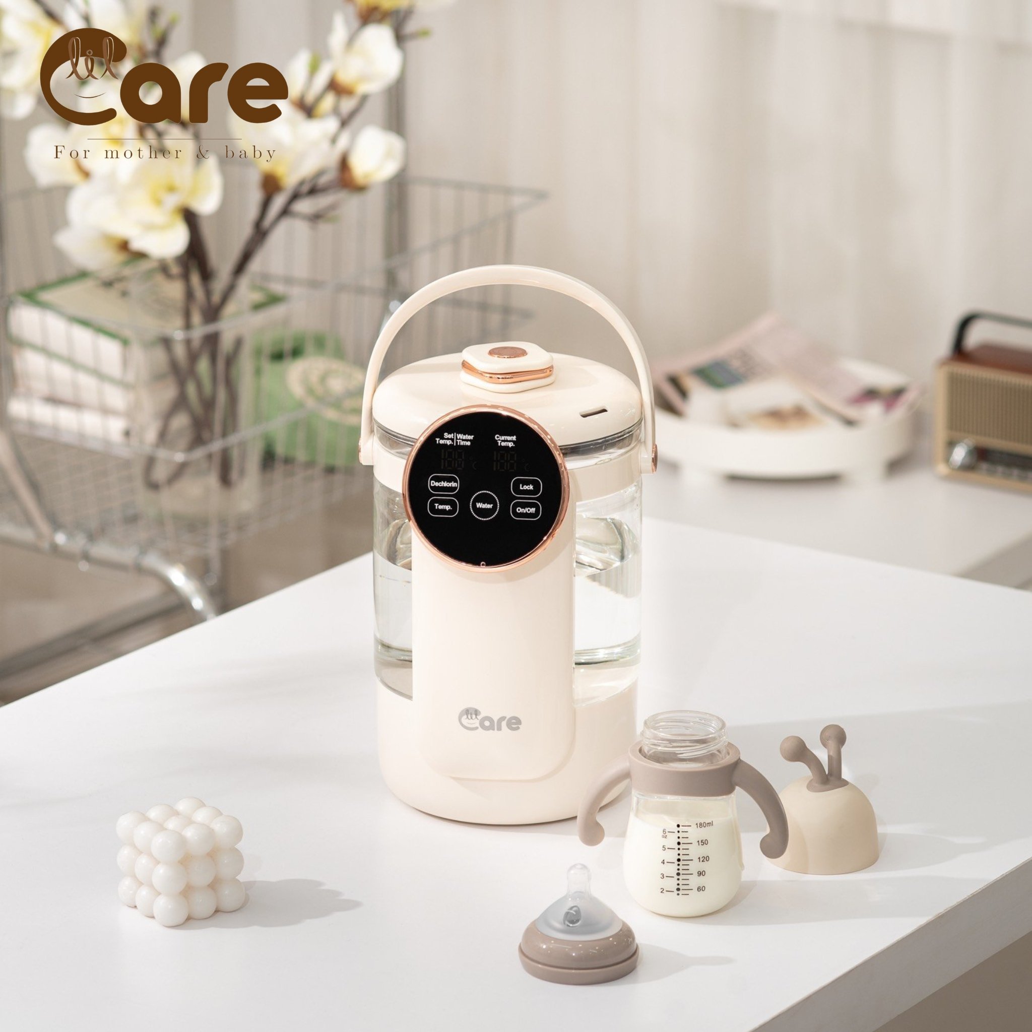 Bình thủy giữ nhiệt Lilcare dung tích lớn 2,5l, công suất 1350W, điện áp 220V-50Hz, khử clo, khóa tự động tiện ích