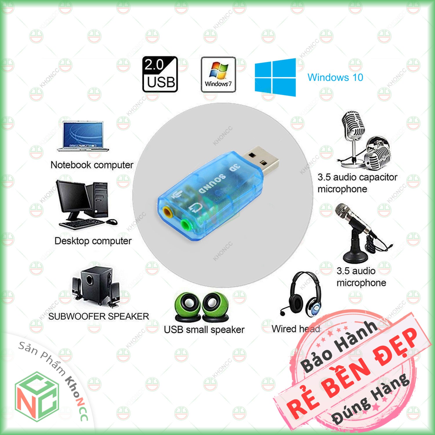 USB Sound Card KhoNCC Hàng Chính Hãng Gắn Cho Máy Tính - Laptop Bị Lỗi Âm Thanh Gắn Qua Cổng USB - NLVQ-192-USBS