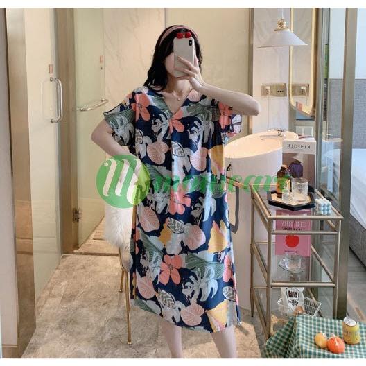 Váy lanh ngắn tay mềm mát, hoạ tiết trẻ trung