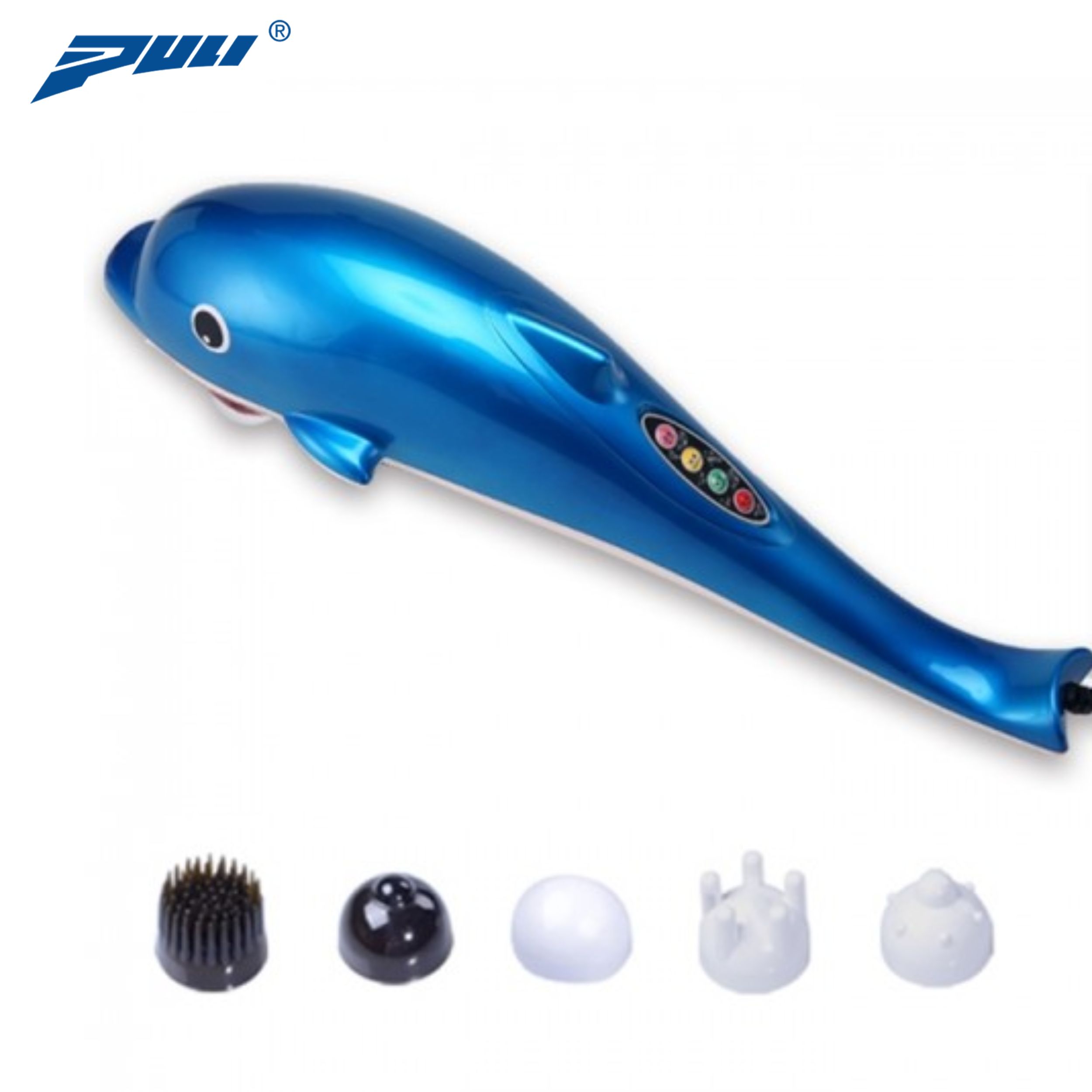 Máy massage cầm tay cá heo 6 đầu PULI PL-608B - Màu Ngẫu Nhiên, 5 kiểu rung, 6 tốc độ