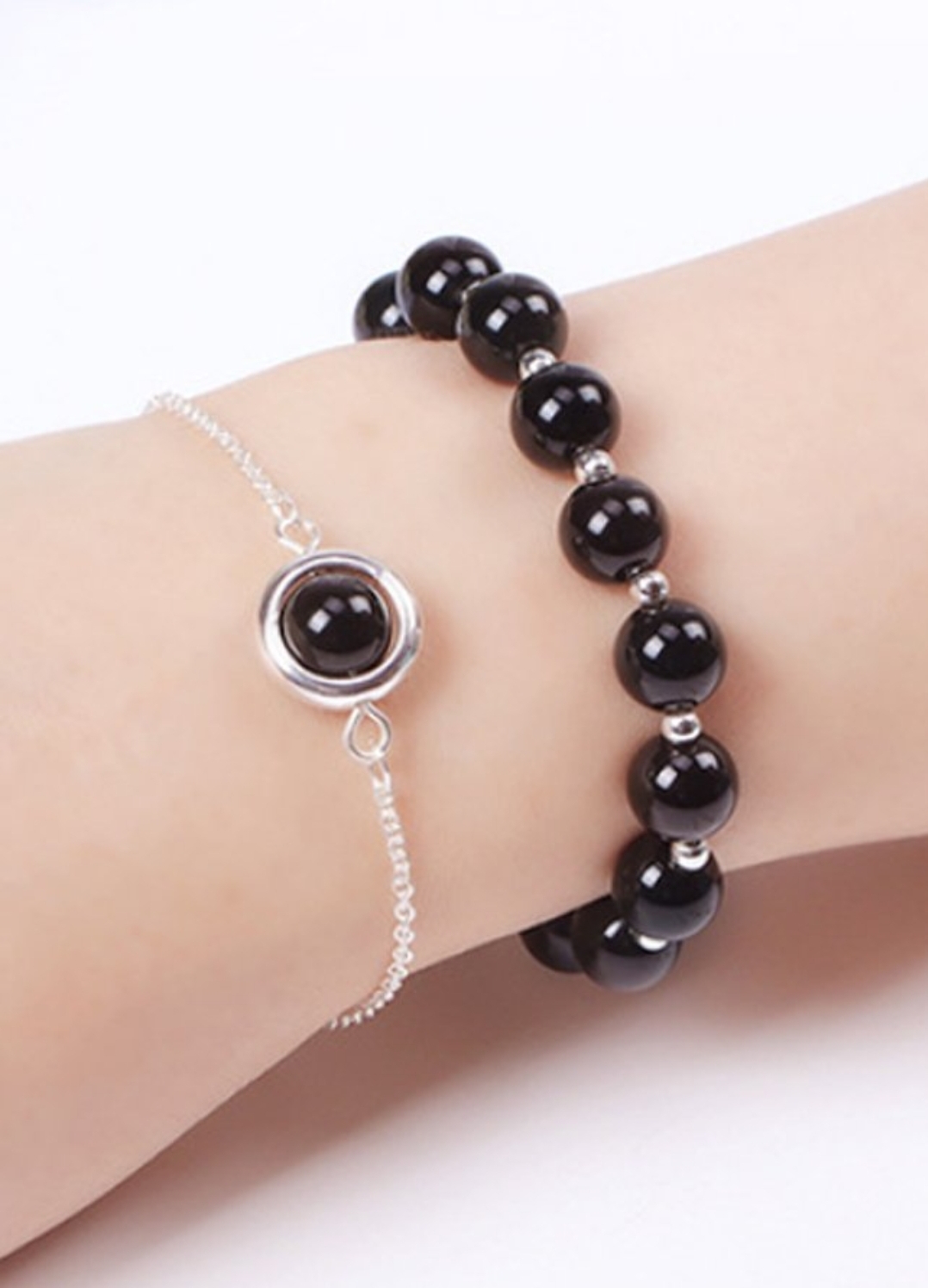 Bộ 2 vòng tay nữ đá thạch anh đen 8mm mix bi tròn cao cấp hút Lộc Tài Duyên