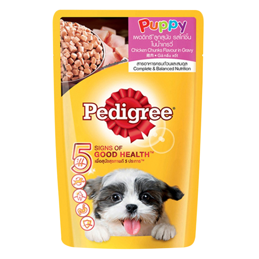 Combo 12 Gói Thức Ăn Cho Chó Con Pedigree Vị Gà Nấu Sốt (130g/gói)