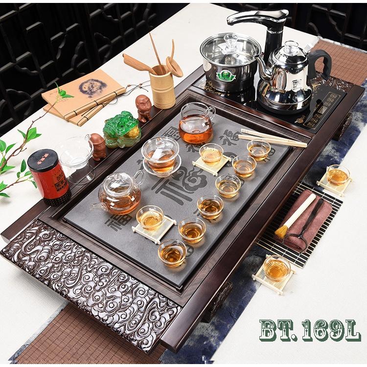 Tổng Hợp Bộ Khay Trà Mặt Đá + Kết Hợp Bếp Điện Đun Nước Thông Minh + Ấm Chén, Phụ Kiện