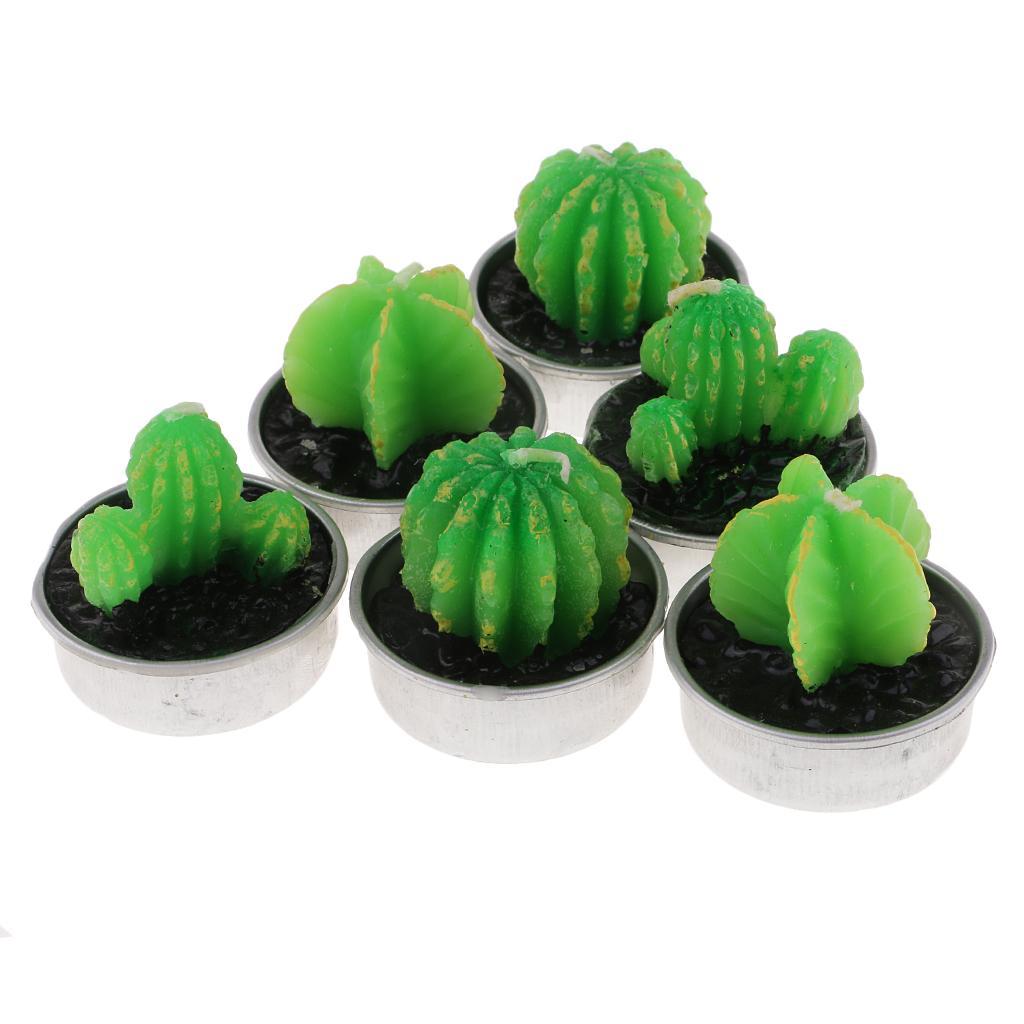 6 Pieces Quality Cactus Tealight Candles Tea Light Candle Holder Unscented Paraffin Wax Candles Vivid Plant Decoration Candles