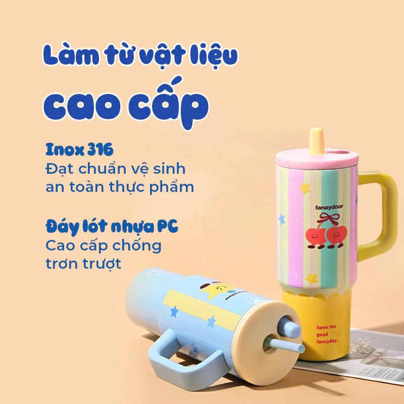 Ly Giữ Nhiệt Có Quai Cầm Họa Tiết Hình Dễ Thương Pastel Dung Tích 710ml Inox316 Giữ Nhiệt Tốt 6-8 Tiếng - HÀNG CHÍNH HÃNG MINIIN