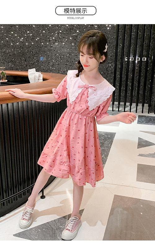 DONGSHOP HOT Cô gái ăn mặc 2023 mùa hè ăn mặc cô gái váy công chúa Mid-Boy Cherry hoa đầm đầm đầm đầm mùa hè cho trẻ em