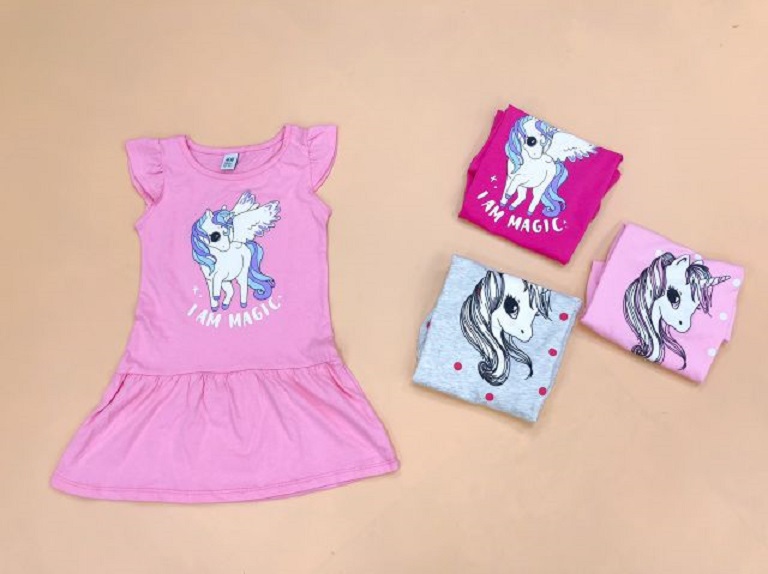Váy thun cotton ngắn tay cho bé gái 1-10 tuổi