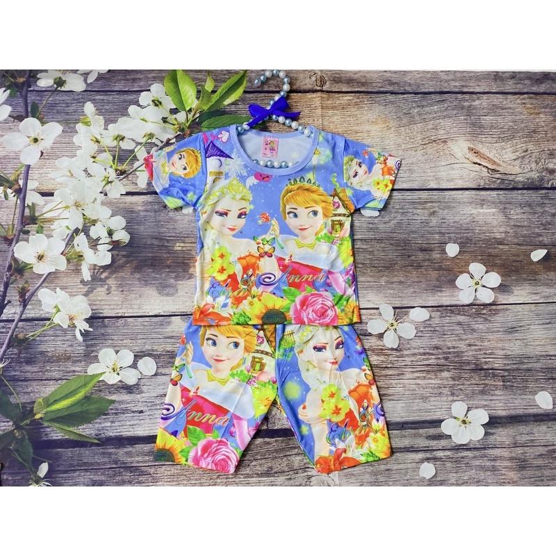 Bộ Thun Bé Gái Size 9-21Kg, 9 Tháng 5,5 Tuổi Công Chúa Elsa, In 3D Áo Quần Thun Lạnh Dễ Thương