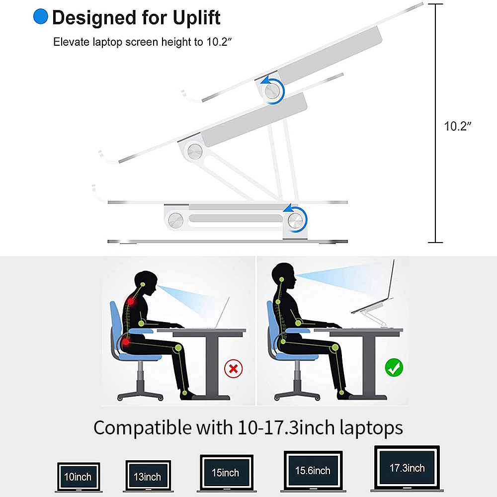 Giá Đỡ Máy Tính Xách Tay Hợp Kim Nhôm Chống Trượt Với Quạt Làm Mát Có Thể Gập Lại 10-17,3 Inch