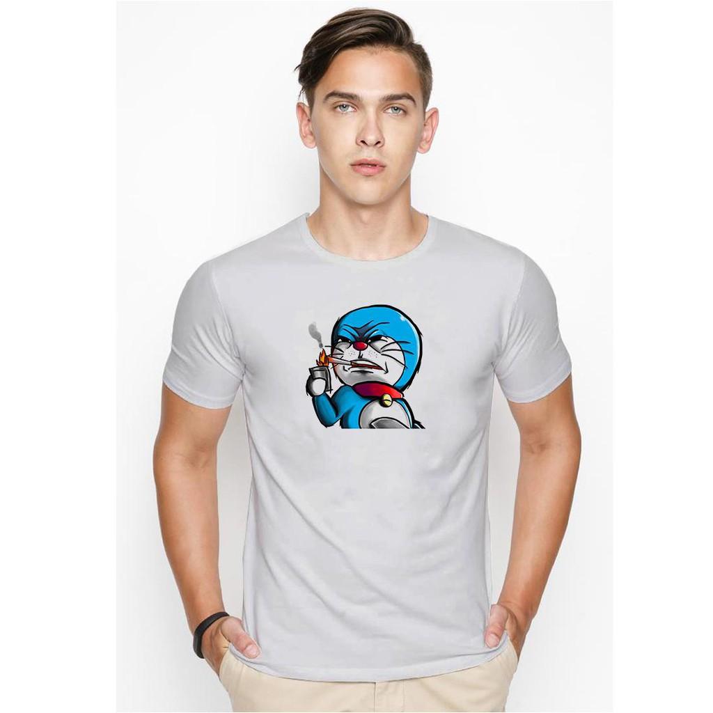 Áo thun nam đẹp hình doremon già sát thủ cá tính màu xám nhạt vải dày mịn TEEGR520