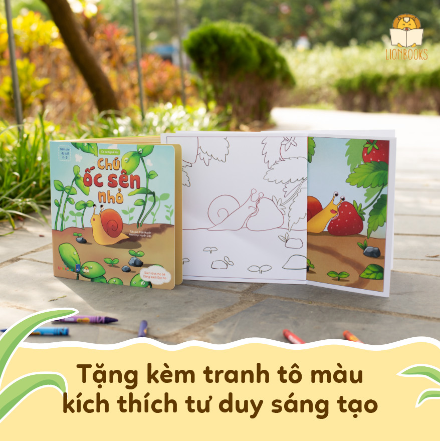 Sách bồi cứng CHÚ ỐC SÊN NHỎ - Sách thơ phát triển ngôn ngữ cho bé 0 - 3 tuổi, Tặng kèm tranh tô màu