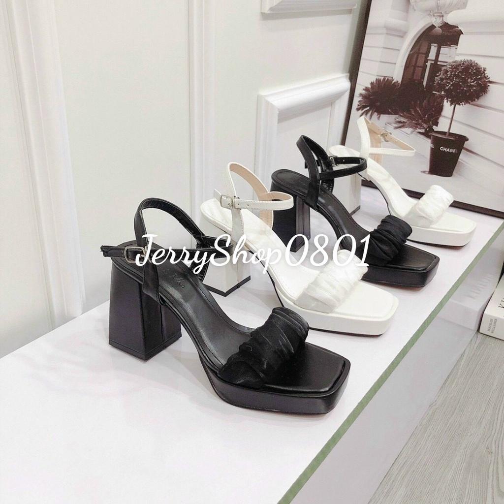 Giày Sandal cao gót nữ 10p ĐÚP MŨI QUAI NHÚN GÓT VUÔNG mẫu mới