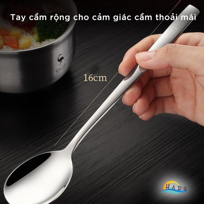 [6 Cái] Thìa Muỗng Inox Cán Dài 304 Cao Cấp Ăn Phở Đạt Tiêu Chuẩn Chất Lượng Đức HADU