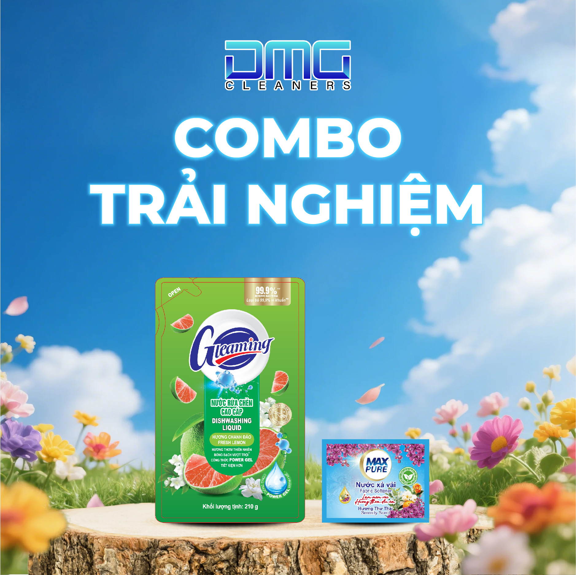 Combo trải nghiệm: 1 Dây Nước Xả  Hương Thư Thái+ 1 Túi Nước Rửa Bát  200ml Hương Chanh Đào