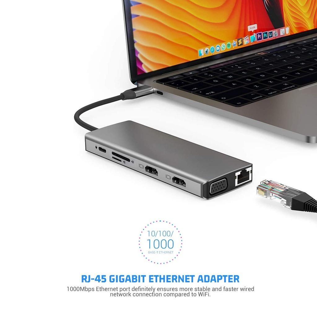 Bộ Hub Chuyển Đổi 12 Trong 1 Type c Sang HDMI 4k VGA RJ45 SD / TF Usb3.0 Hub Cho Notebook Laptop USBC