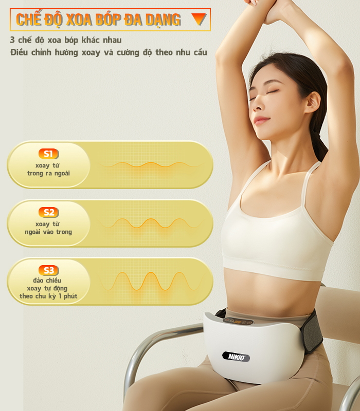 Máy Massage Bụng Cao Cấp Nikio NK-166DC - Công Nghệ Xoa Bóp Kết Hợp Hồng Ngoại Hiện Đại, Hỗ Trợ Cải Thiện Vòng 2 Cực Nhanh, Pin Sạc Tiện Lợi