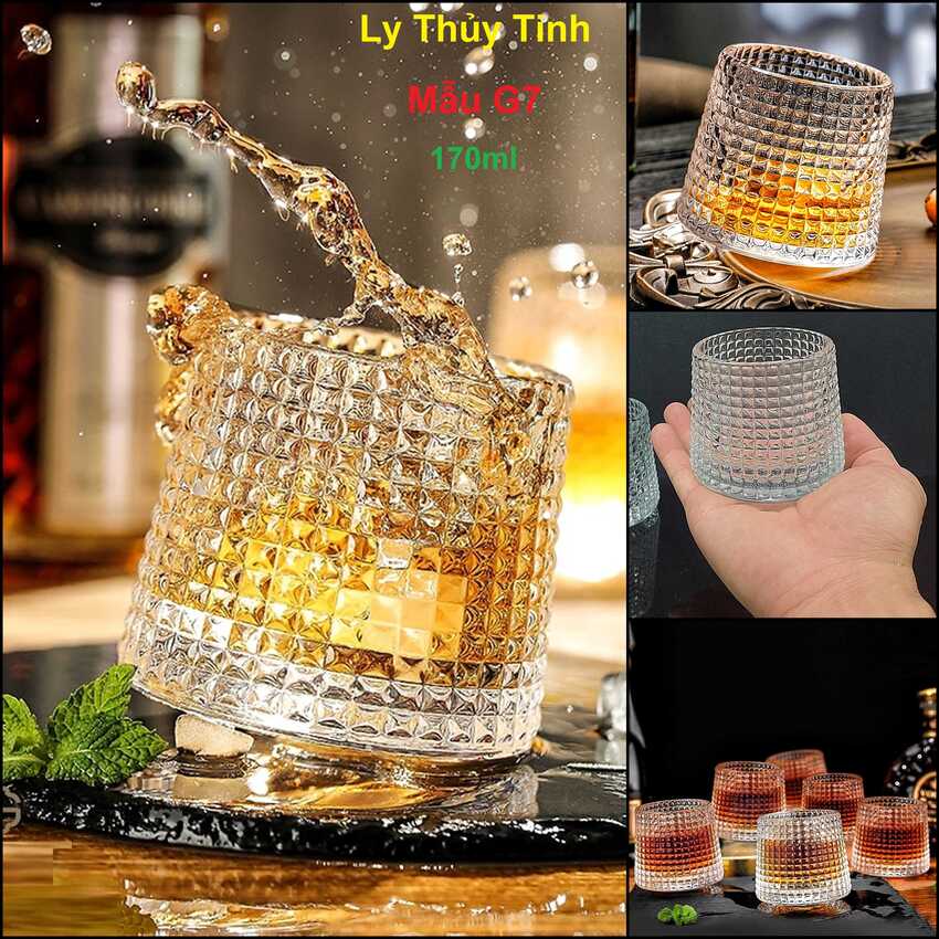 Ly Thủy Tinh Uống Rượu 170ML đế xoay mẫu trụ tròn giác kim cương – Ly Uống Rượu Đẹp – Mẫu Ly Rượu Đẹp siêu trong