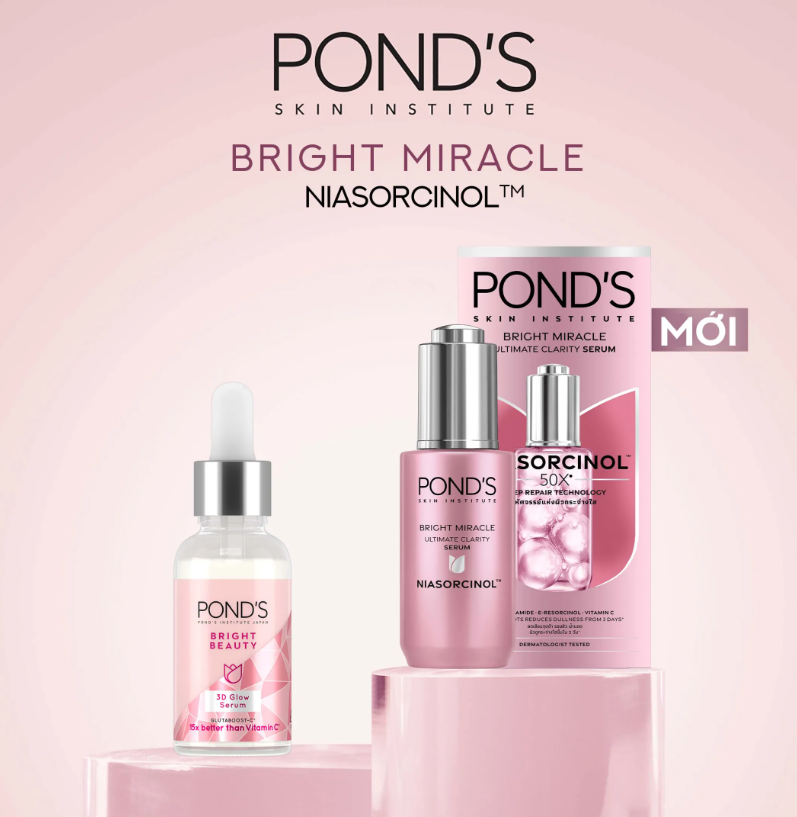 Combo Serum Dưỡng Sáng Mờ Thâm 3D Glow và Kem Dưỡng Ẩm Ngày Đêm Pond's Bright Beauty 30G &amp; 45G x2