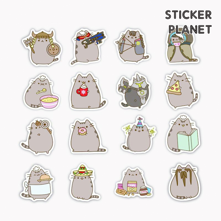 Bộ sticker mèo cat đáng yêu chống thấm nước trang trí mũ bảo hiểm, đàn, guitar, ukulele, điện thoại laptop