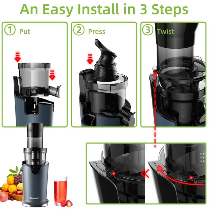 Máy ép trái cây tốc độ chậm Biolomix SJ-017,  chất liệu vỏ nhựa Tritan an toàn, dễ vệ sinh- Hàng chính hãng