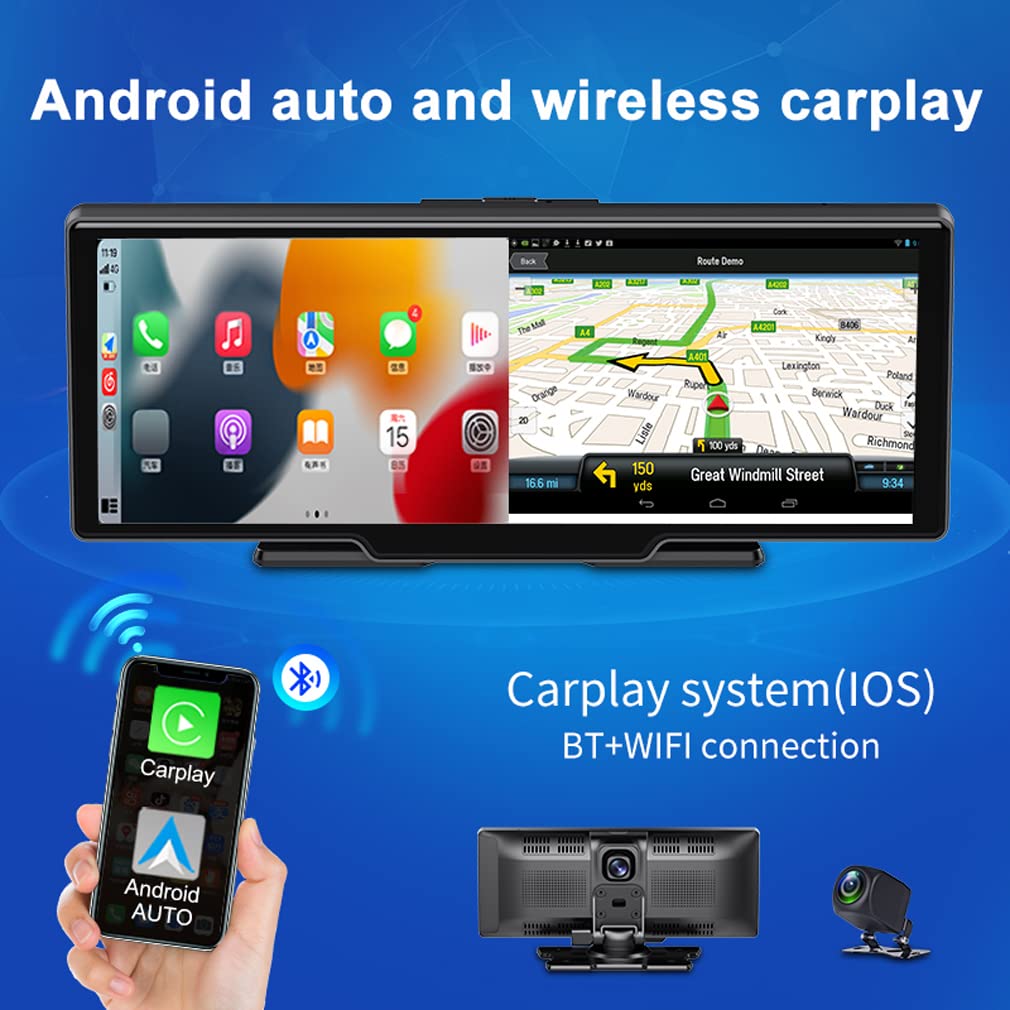 [ Quà tặng thẻ nhớ TF 64G]  Carplay android bảng điều khiển tự động bảng điều khiển cam camera kép 10 inch 2K + 1080P Chức năng âm nhạc Bluetooth, Wifi Điều khiển bằng giọng nói Máy Quay video Kéo Dài thời gian