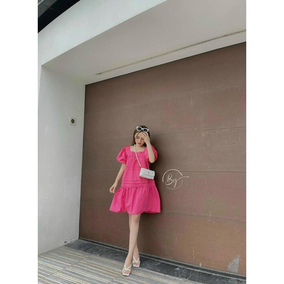 Đầm baby doll ̉ đầm baby doll dài qua gối kèm nơ siêu xinh