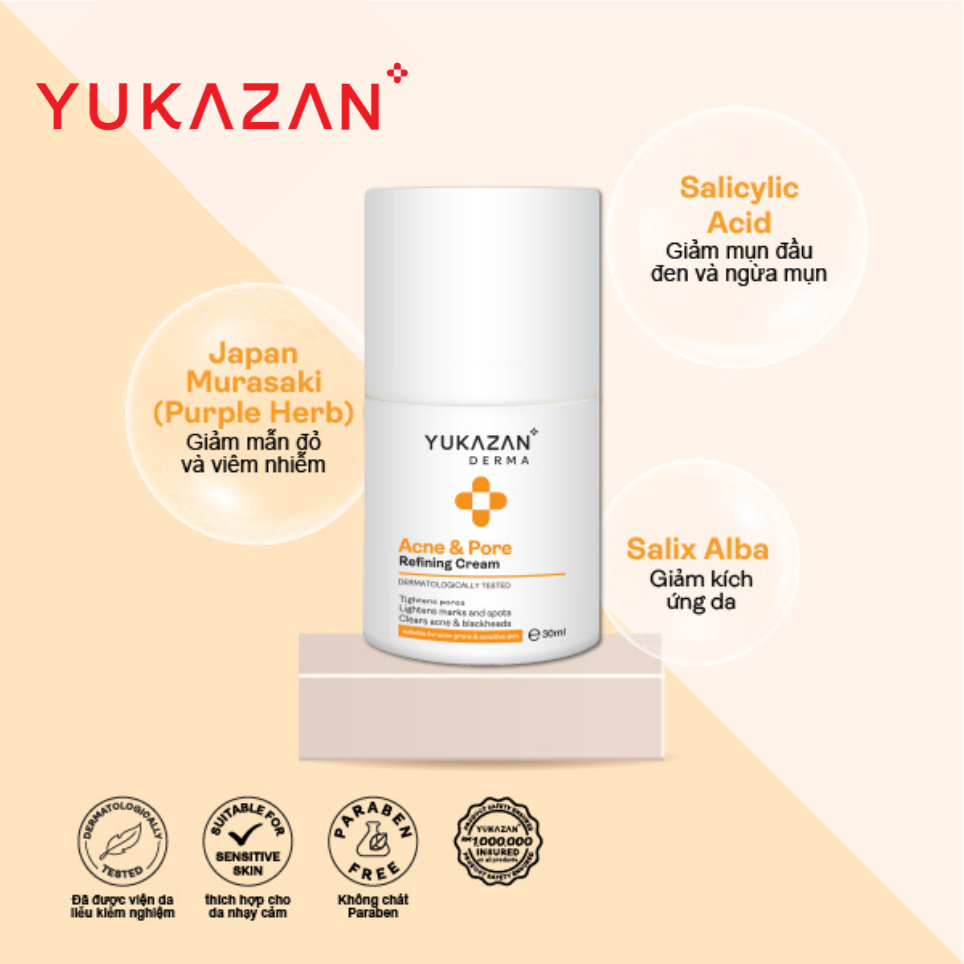 Kem Giảm Mụn, Giảm Viêm Yukazan Refining Cream 30ml - Công Thức Thảo Mộc Japan Murasaki