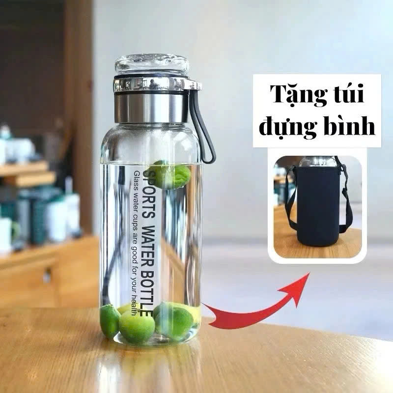 Bình Thủy Tinh 2 Lớp Pha Trà - Cách Nhiệt Tốt - Có Lõi Lọc Inox 304 - Dung Tích 750ml - Hàng Loại 1 TẶNG KÈM TÚI Văn Phòng Du Lịch Dã Ngoại