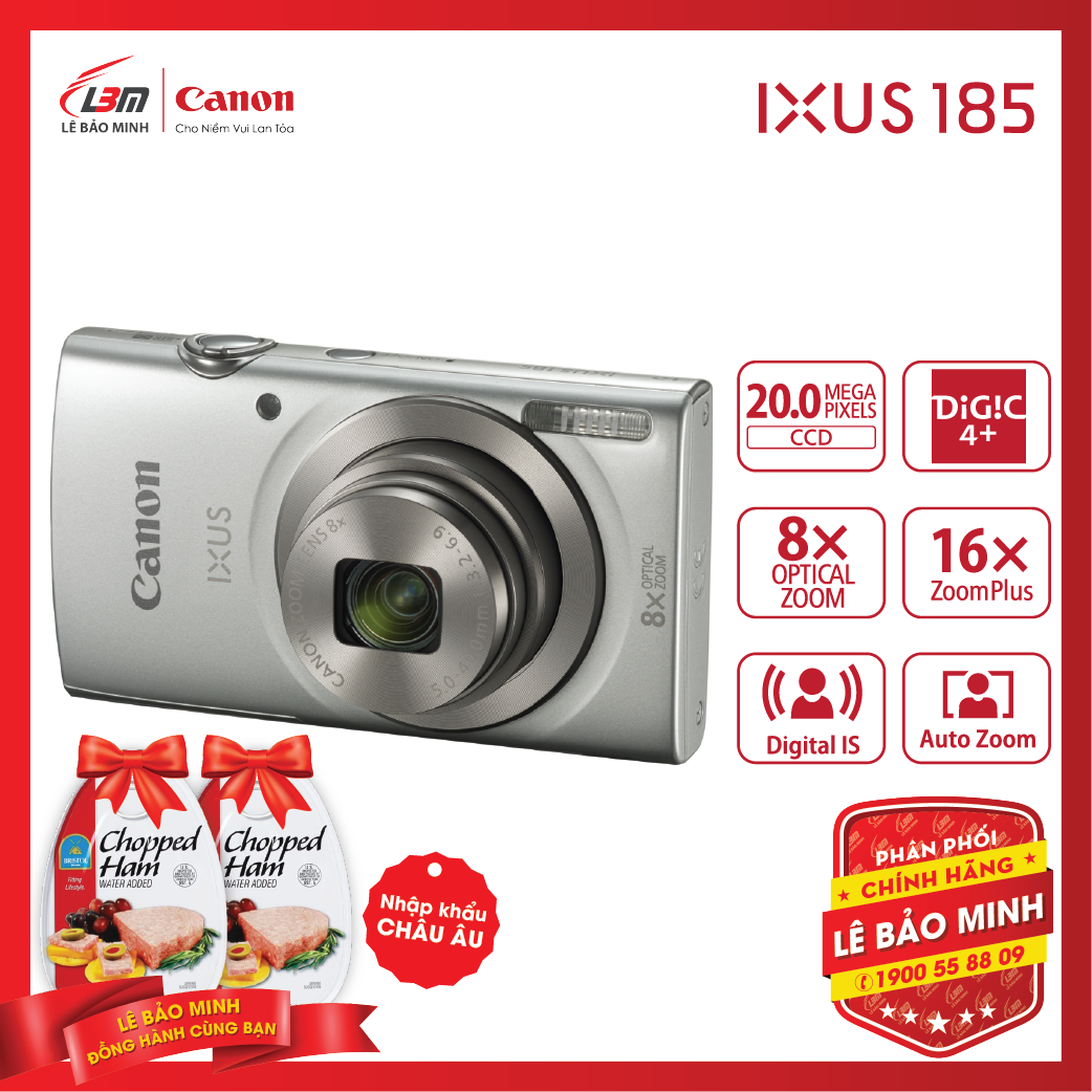 Máy ảnh Canon IXUS 185 - Hàng Chính Hãng Lê Bảo Minh + KM 1 hộp thịt Nhập Khẩu Chopped Ham - Tặng kèm 1 hộp thịt Chopped Ham