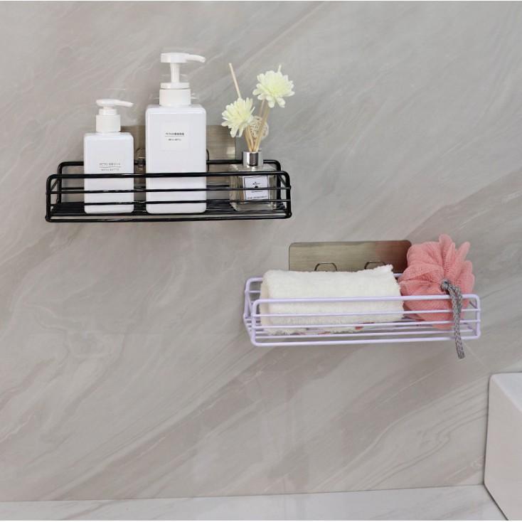 Giá để đồ nhà tắm kim loại bền đẹp, kệ hình chữ nhật đựng đồ đa năng không cần khoan tường siêu tiện dụng