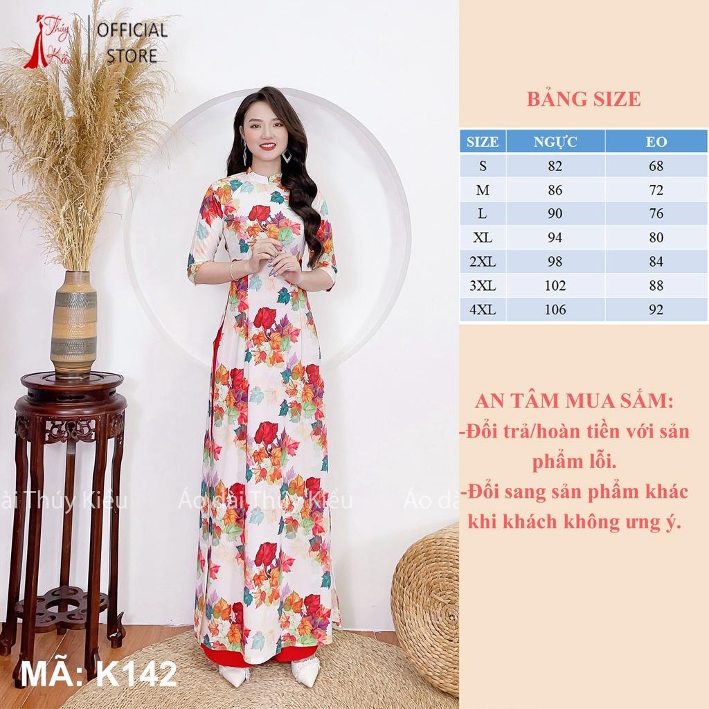 Áo dài nữ may sẵn thiết kế đẹp cách tân tết nền trắng lá nho K142 Thúy Kiều mềm mại, co giãn, áo dài giá rẻ