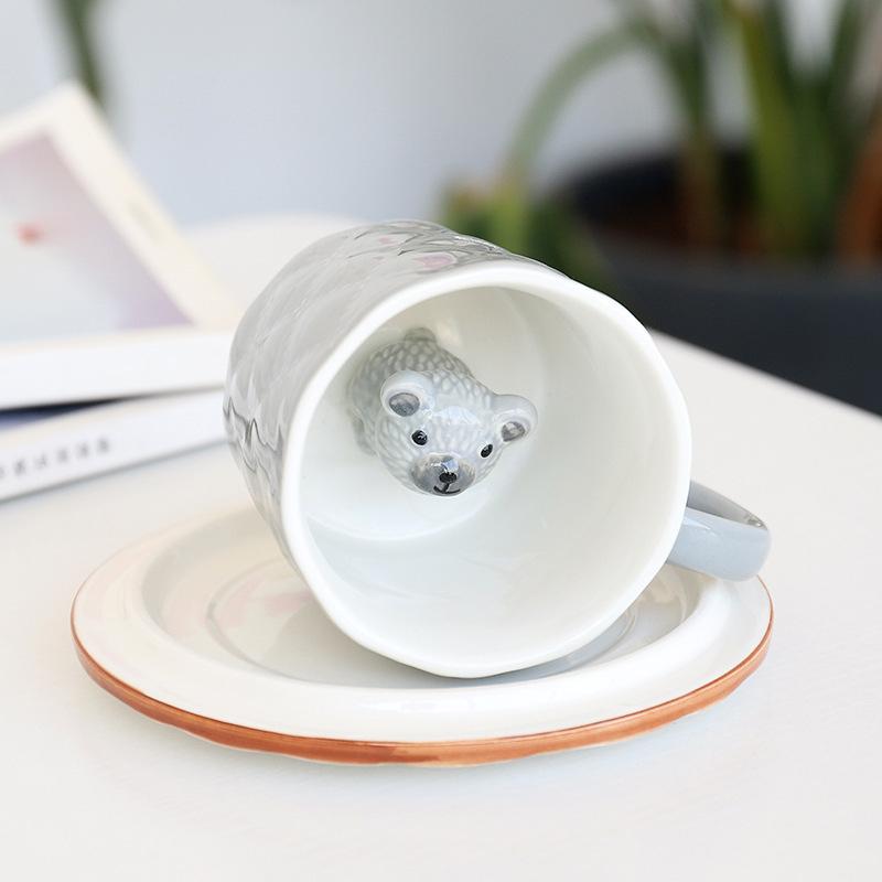 Cốc sứ trắng có tượng chó shiba bên trong , Cốc sứ cute, Quà lưu niệm, 280ml