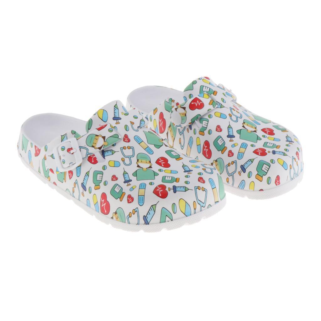 WOMENS PRINT NURSING SHOES WORK SHOES BEACH CLOGS SLIPPERS 36 37