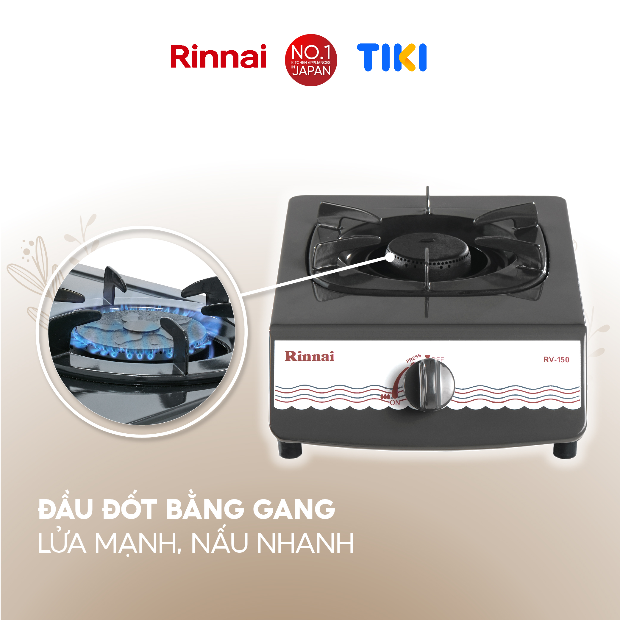 Bếp gas đơn Rinnai RV-150(G) mặt bếp men và kiềng bếp men - Hàng chính hãng