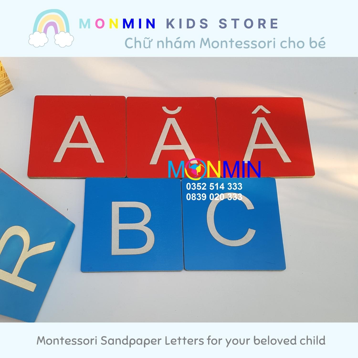 Bộ 29 Chữ cái nhám Tiếng Việt nét In Hoa MONMIN (Montessori Sandpaper Letters)