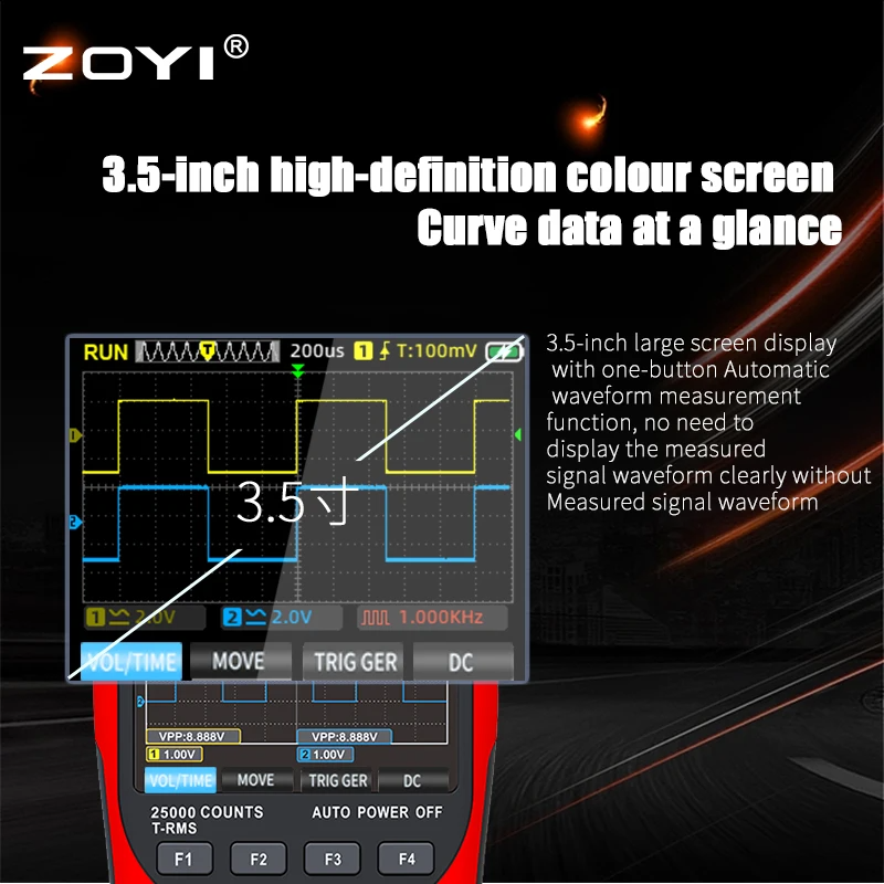 Đồng hồ đo điện vạn năng kỹ thuật số Zoyi ZT-703S 3 trong 1, tích hợp đo sóng hai kênh 50 mhz, băng thông 280ms, tốc độ pc, lưu trữ dữ liệu dạng sóng, máy phát tín hiệu dao động kép - Hàng Chính Hãng