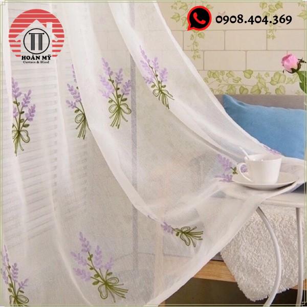 Rèm voan thêu hoa oải hương cao cấp,xinh xắn cho cửa sổ cửa chính trang trí Decor