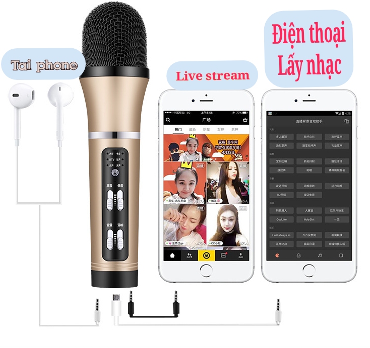 Micro thu âm C28 Bản nâng cấp có Bluetooth - micro cao cấp livestream, thu âm, karaoke online không cần soundcard - Tích hợp autotune - Tương thích với mọi điện thoại thông minh - kèm tai nghe nhét tai - Giao màu ngẫu nhiên