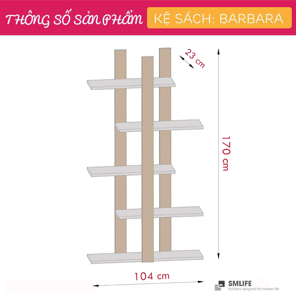 Kệ sách gỗ hiện đại SMLIFE Barbara