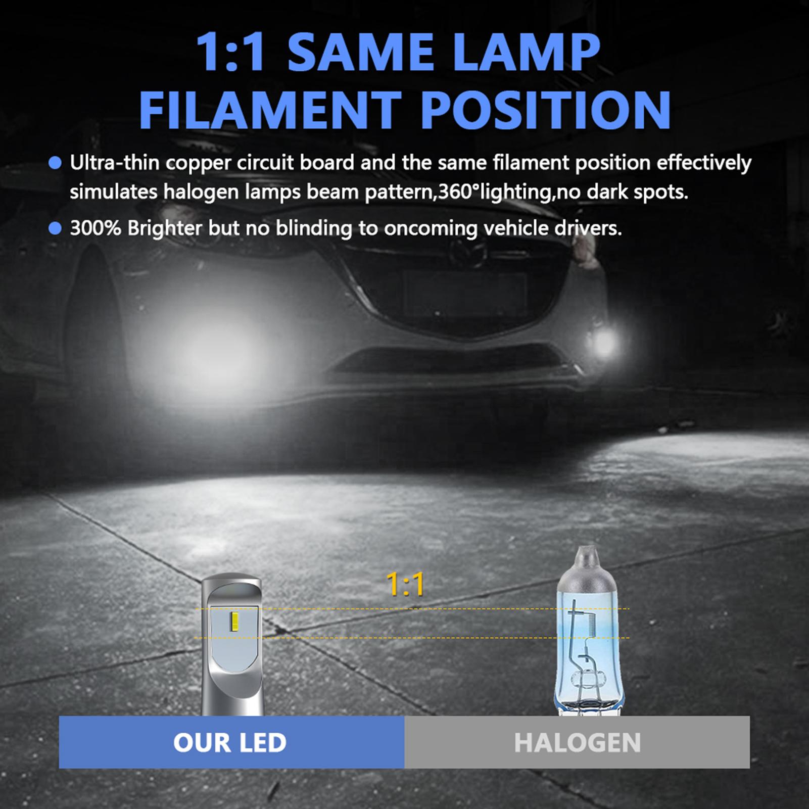 2Pcs Car LED Fog Lights Bulb H8/H9/H11 Fog Lamp Spotlight Waterproof 6000K 80W 12000LM Bright LED