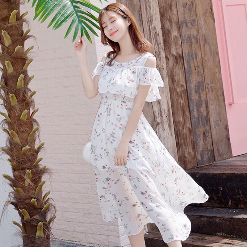 Đầm Đi Biển, Váy Đi Biển, Váy Maxi Đi Biển, Đầm Nữ Maxi Đi Biển, Đầm Hoa Nhí Trắng 2 Tầng Tà Xoè Rộng Phong Cách Trẻ Trung - OQA054 - Ope Store