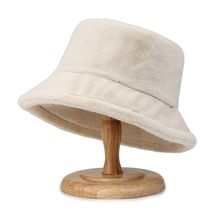 Mũ bucket Phủ Lông Thỏ Dày Dặn Giữ Ấm Màu Trơn Phong Cách retro Thời Trang Cho Nữ